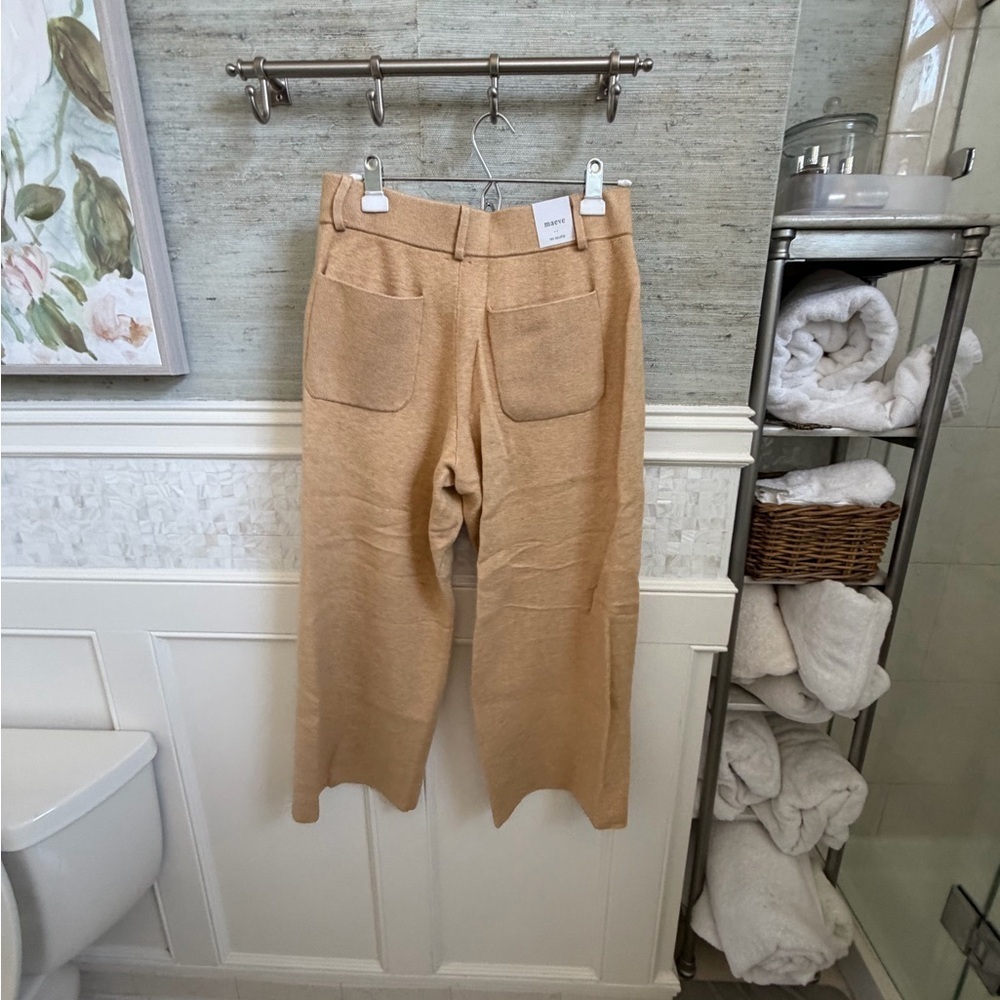 NWT new medium Anthropologie Maeve Colette sweater knit wide leg pants beige - Picture 10 of 16